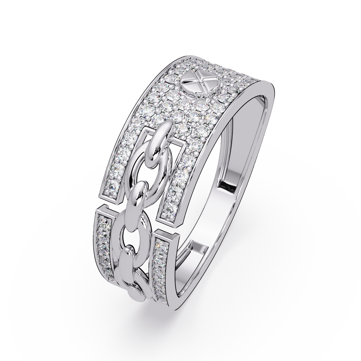 Round Lab Grown Diamond Chain Link Band Bold Ring - HIGHCARAT DIAMONDS