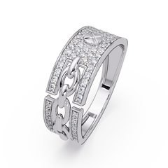 Round Lab Grown Diamond Chain Link Band Bold Ring - HIGHCARAT DIAMONDS
