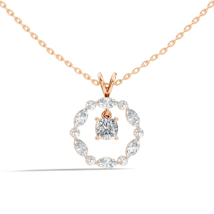 Round Lab-Grown Diamond Circle Pendant For Her Cushion & Marquise Design In 14K Gold