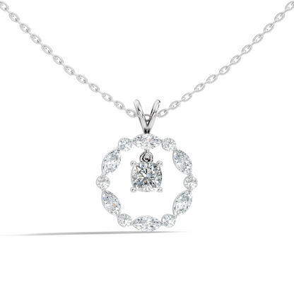 Round Lab-Grown Diamond Circle Pendant For Her Cushion & Marquise Design In 14K Gold