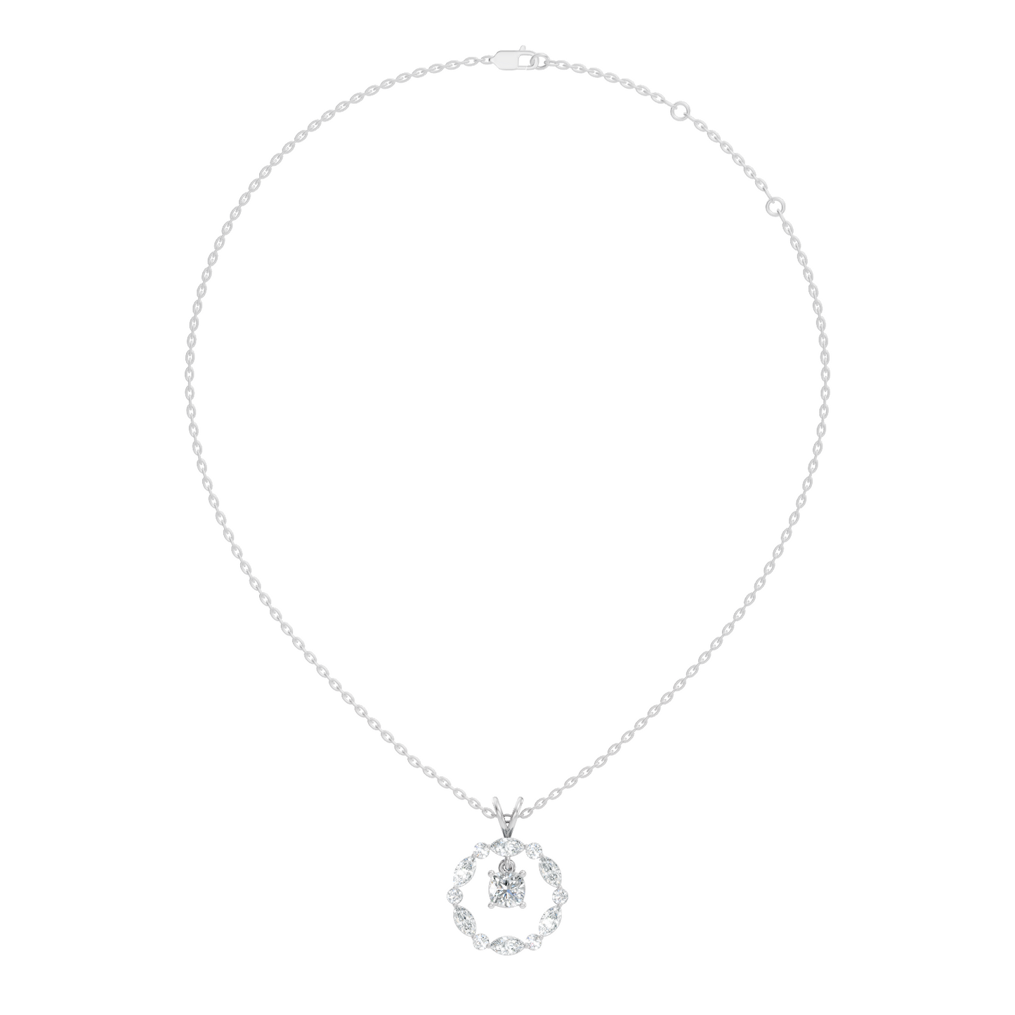 Round Lab-Grown Diamond Circle Pendant For Her Cushion & Marquise Design In 14K Gold