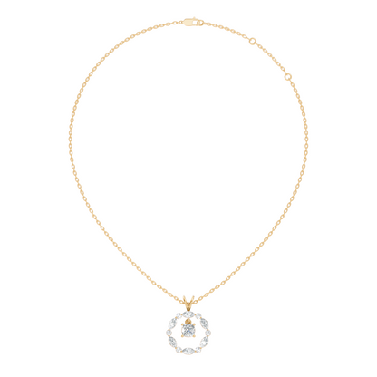 Round Lab-Grown Diamond Circle Pendant For Her Cushion & Marquise Design In 14K Gold