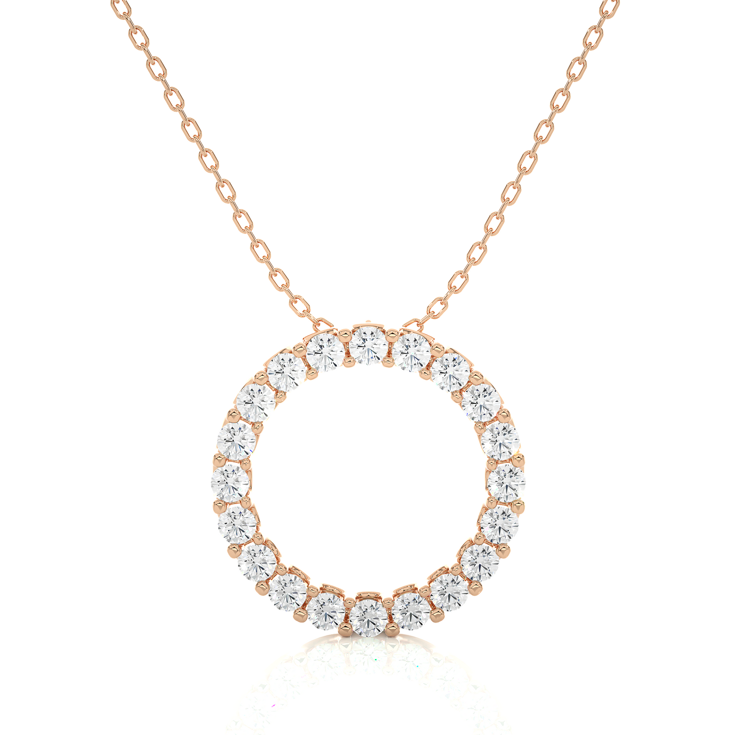 Rose gold round diamond circle necklace with minimal open design