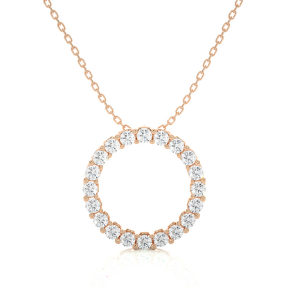 Rose gold round diamond circle necklace with minimal open design
