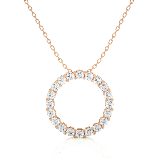 Rose gold round diamond circle necklace with minimal open design