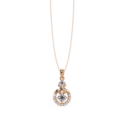 Round Lab Grown Diamond Circle X-Design Bail Halo Pendant - HIGHCARAT DIAMONDS