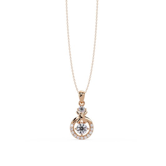 Round Lab Grown Diamond Circle X-Design Bail Halo Pendant - HIGHCARAT DIAMONDS