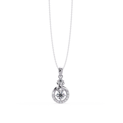 Round Lab Grown Diamond Circle X-Design Bail Halo Pendant - HIGHCARAT DIAMONDS