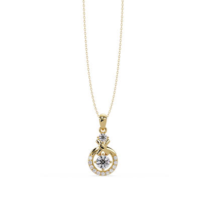 Round Lab Grown Diamond Circle X-Design Bail Halo Pendant - HIGHCARAT DIAMONDS
