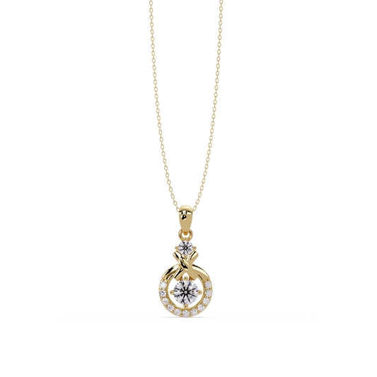 Round Lab Grown Diamond Circle X-Design Bail Halo Pendant - HIGHCARAT DIAMONDS