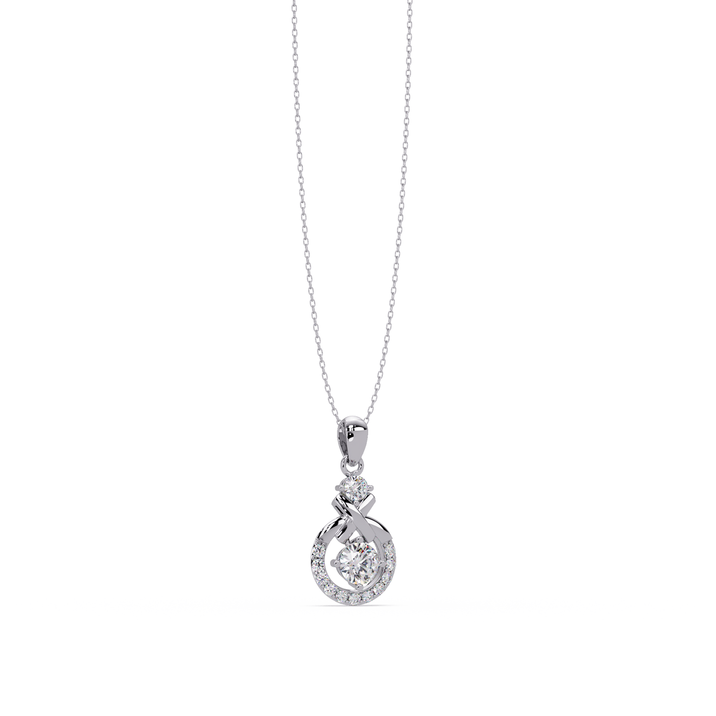 Round Lab Grown Diamond Circle X-Design Bail Halo Pendant - HIGHCARAT DIAMONDS