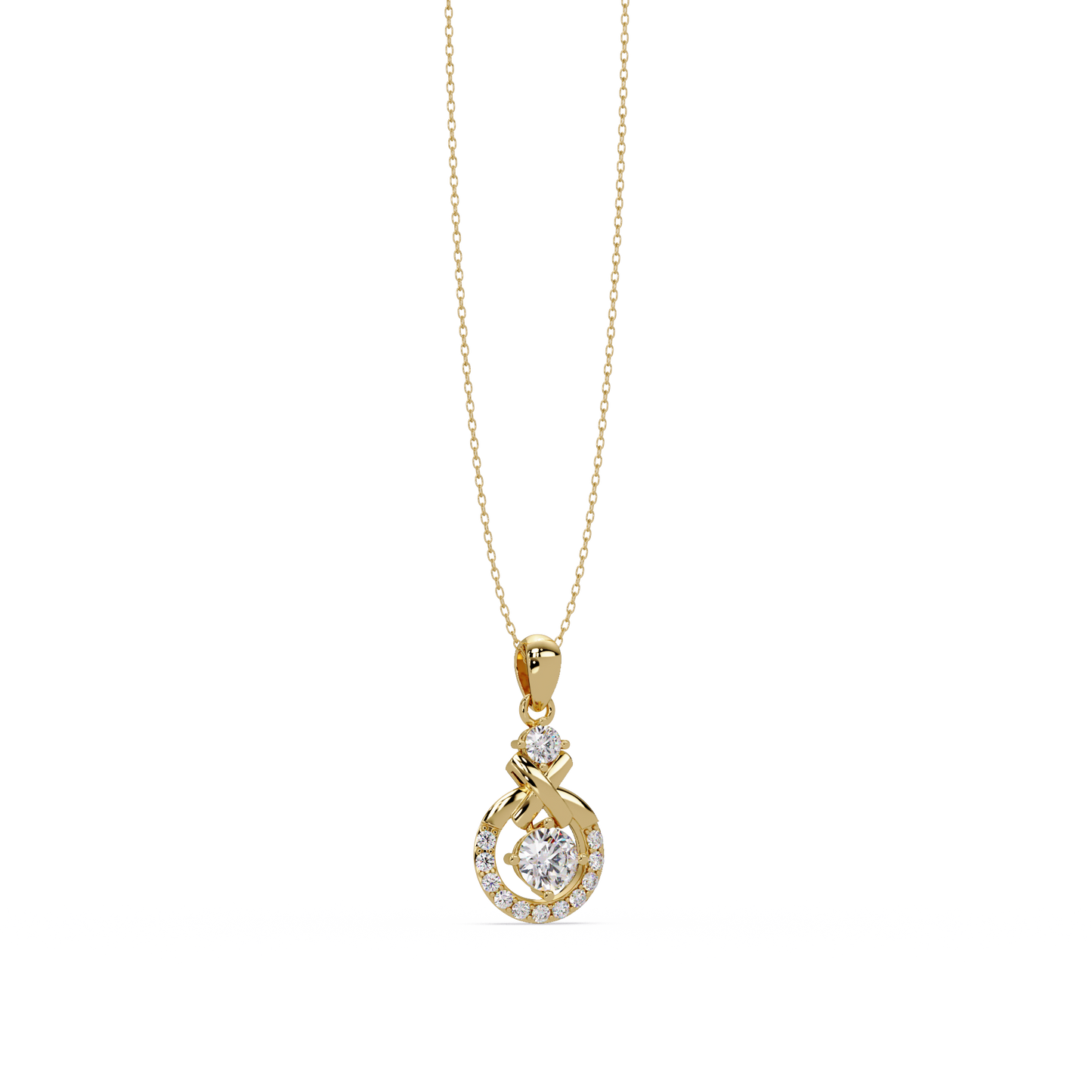 Round Lab Grown Diamond Circle X-Design Bail Halo Pendant - HIGHCARAT DIAMONDS