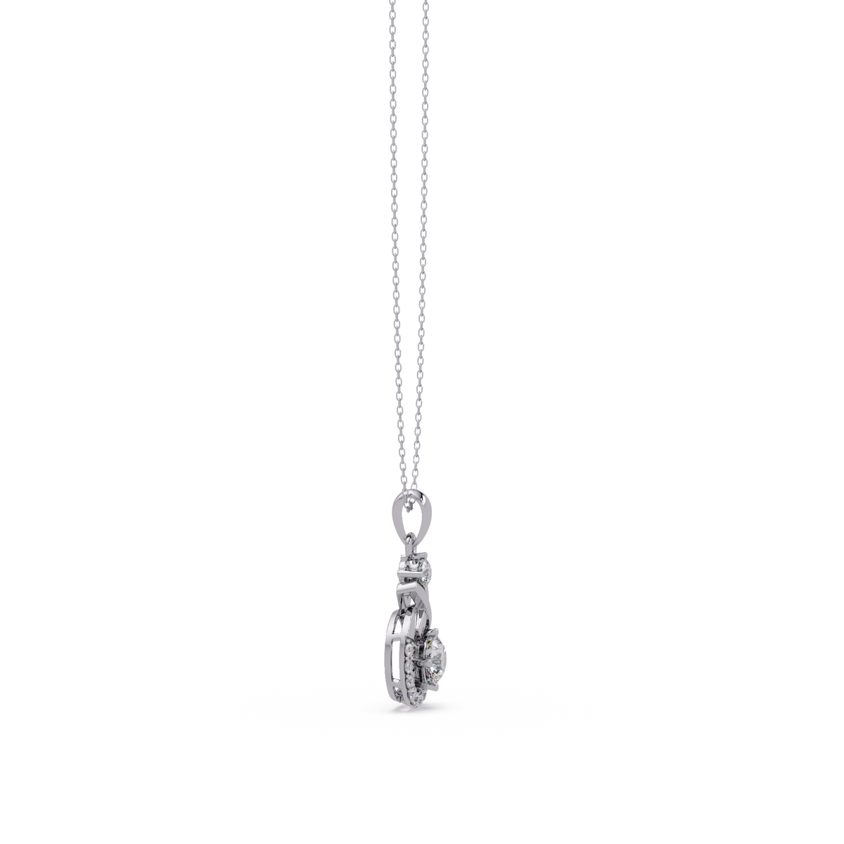 Round Lab Grown Diamond Circle X-Design Bail Halo Pendant - HIGHCARAT DIAMONDS