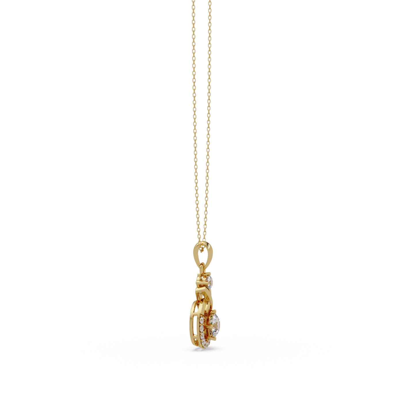 Round Lab Grown Diamond Circle X-Design Bail Halo Pendant - HIGHCARAT DIAMONDS