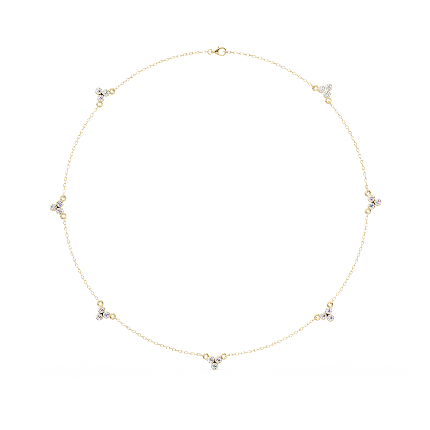 Round Lab-Grown Diamond Cluster Station Necklace in Yellow Gold - HIGHCARAT DIAMONDS