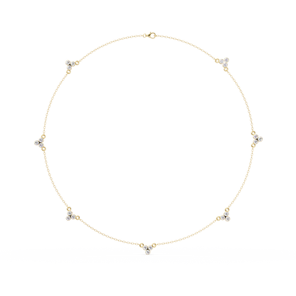Round Lab-Grown Diamond Cluster Station Necklace in Yellow Gold - HIGHCARAT DIAMONDS