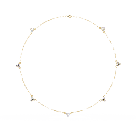 Round Lab-Grown Diamond Cluster Station Necklace in Yellow Gold - HIGHCARAT DIAMONDS