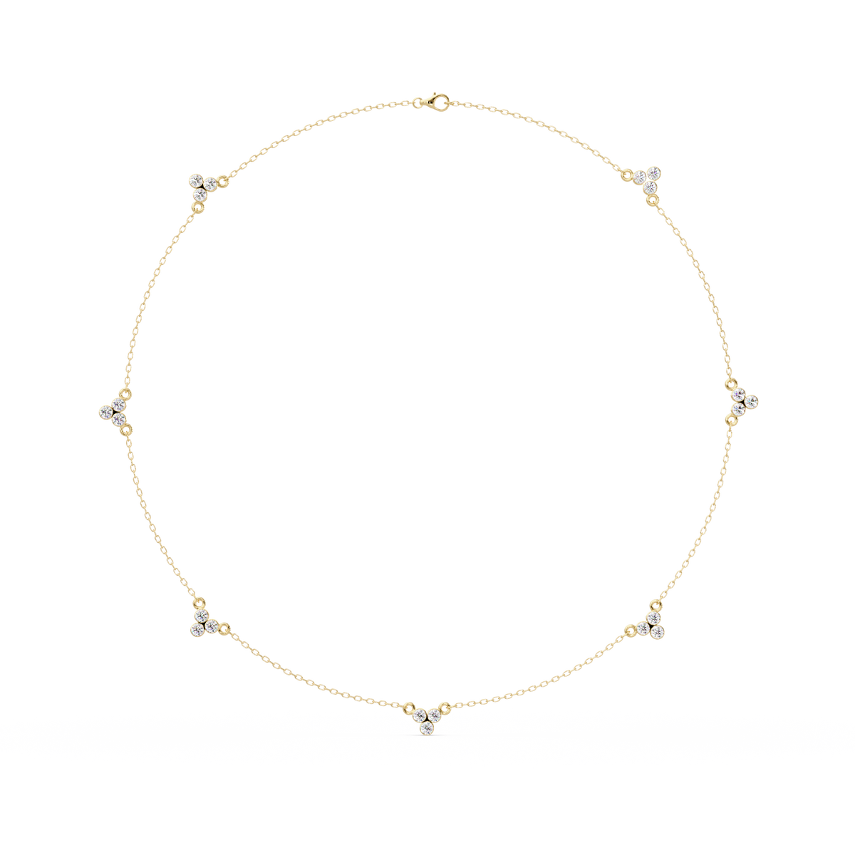 Round Lab-Grown Diamond Cluster Station Necklace in Yellow Gold - HIGHCARAT DIAMONDS