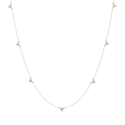 Round Lab-Grown Diamond Cluster Station Necklace in Yellow Gold - HIGHCARAT DIAMONDS