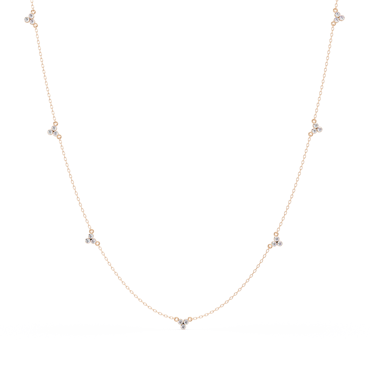 Round Lab-Grown Diamond Cluster Station Necklace in Yellow Gold - HIGHCARAT DIAMONDS