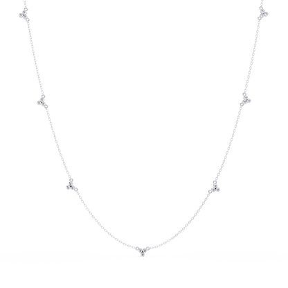 Round Lab-Grown Diamond Cluster Station Necklace in Yellow Gold - HIGHCARAT DIAMONDS