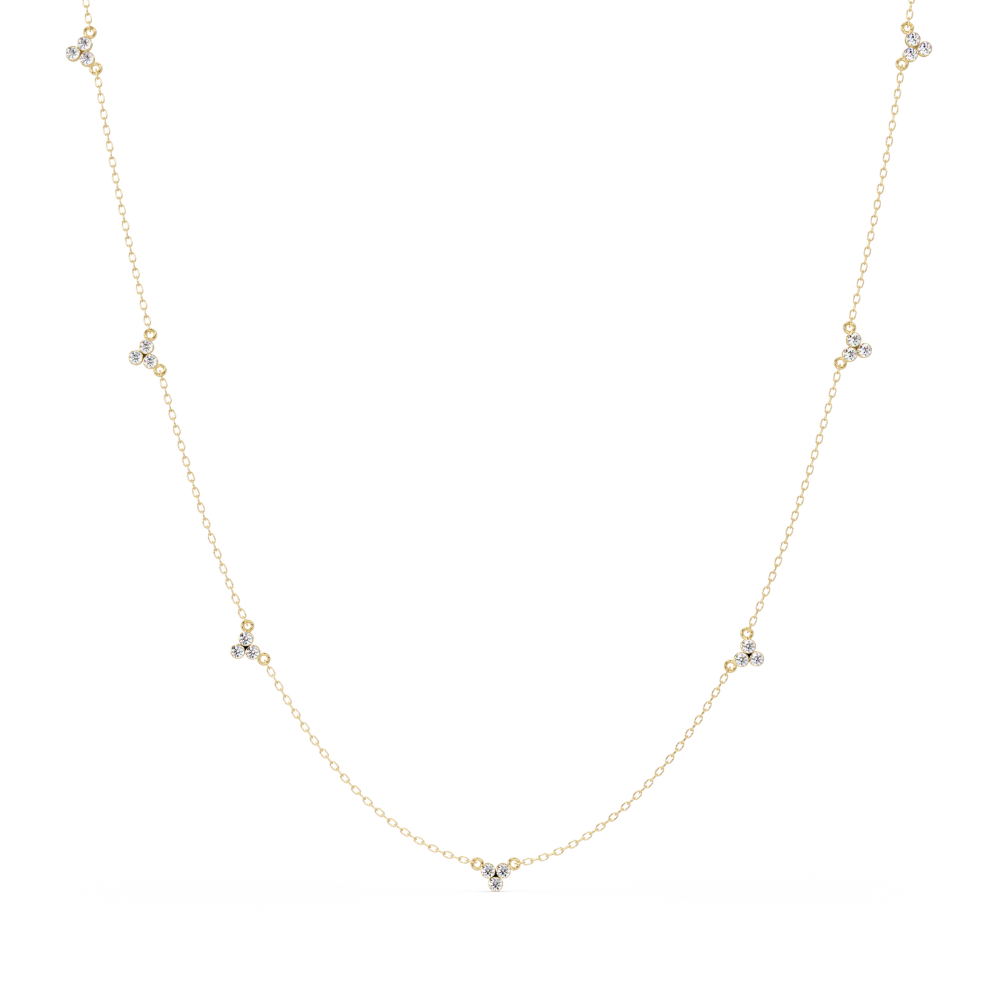 Round Lab-Grown Diamond Cluster Station Necklace in Yellow Gold - HIGHCARAT DIAMONDS