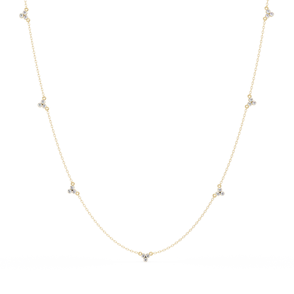 Round Lab-Grown Diamond Cluster Station Necklace in Yellow Gold - HIGHCARAT DIAMONDS