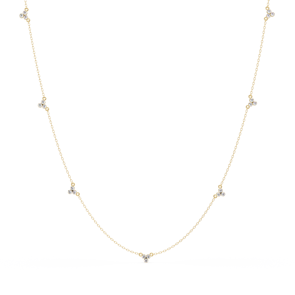 Round Lab-Grown Diamond Cluster Station Necklace in Yellow Gold - HIGHCARAT DIAMONDS
