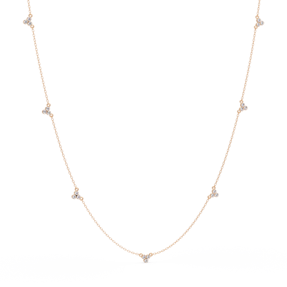 Round Lab-Grown Diamond Cluster Station Necklace in Yellow Gold - HIGHCARAT DIAMONDS
