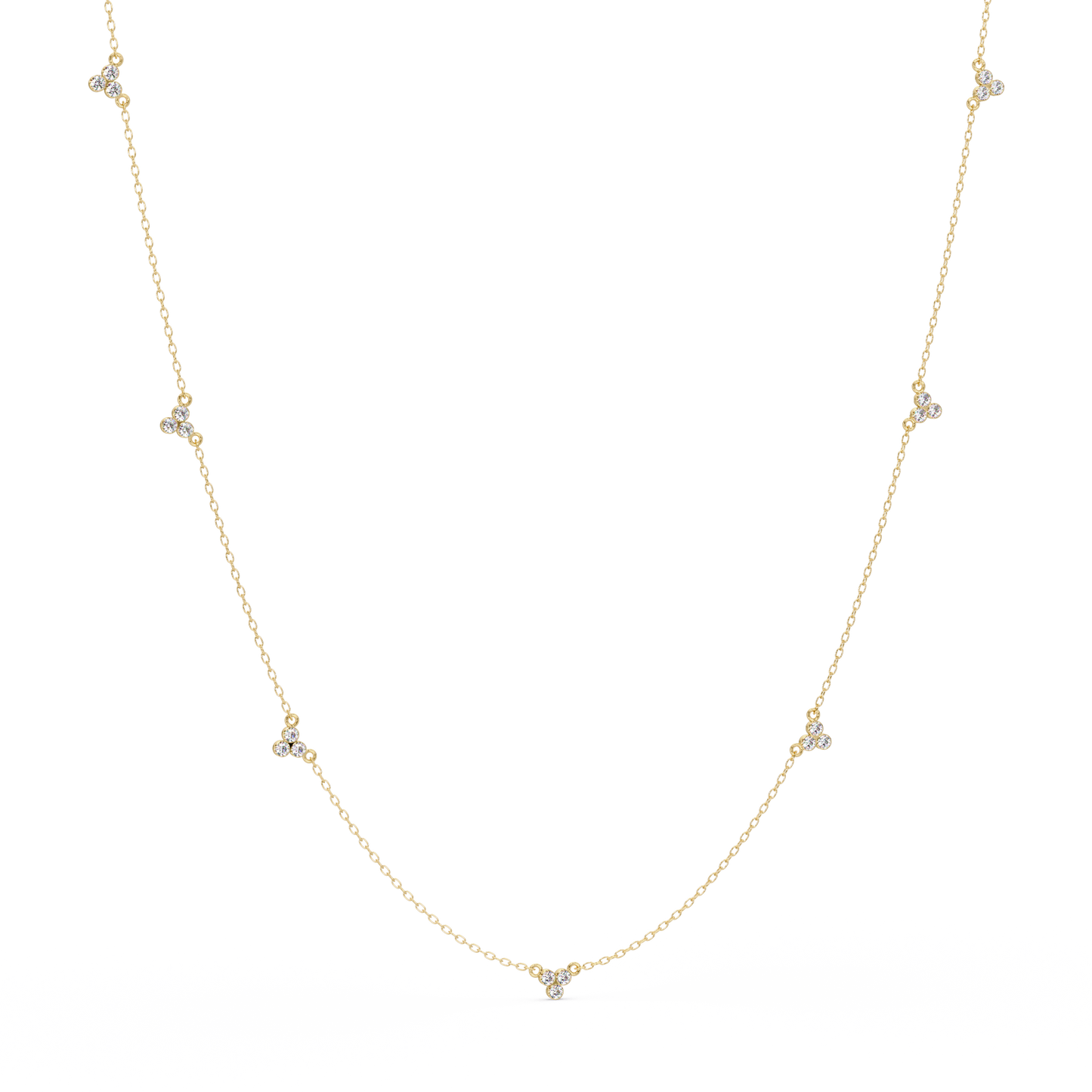 Round Lab-Grown Diamond Cluster Station Necklace in Yellow Gold - HIGHCARAT DIAMONDS