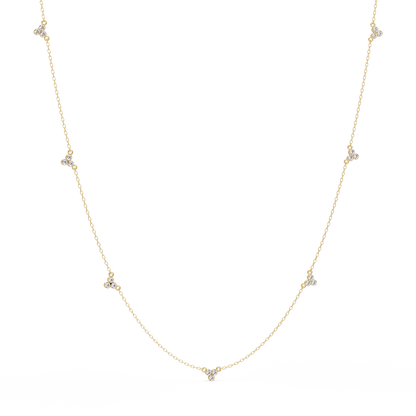 Round Lab-Grown Diamond Cluster Station Necklace in Yellow Gold - HIGHCARAT DIAMONDS