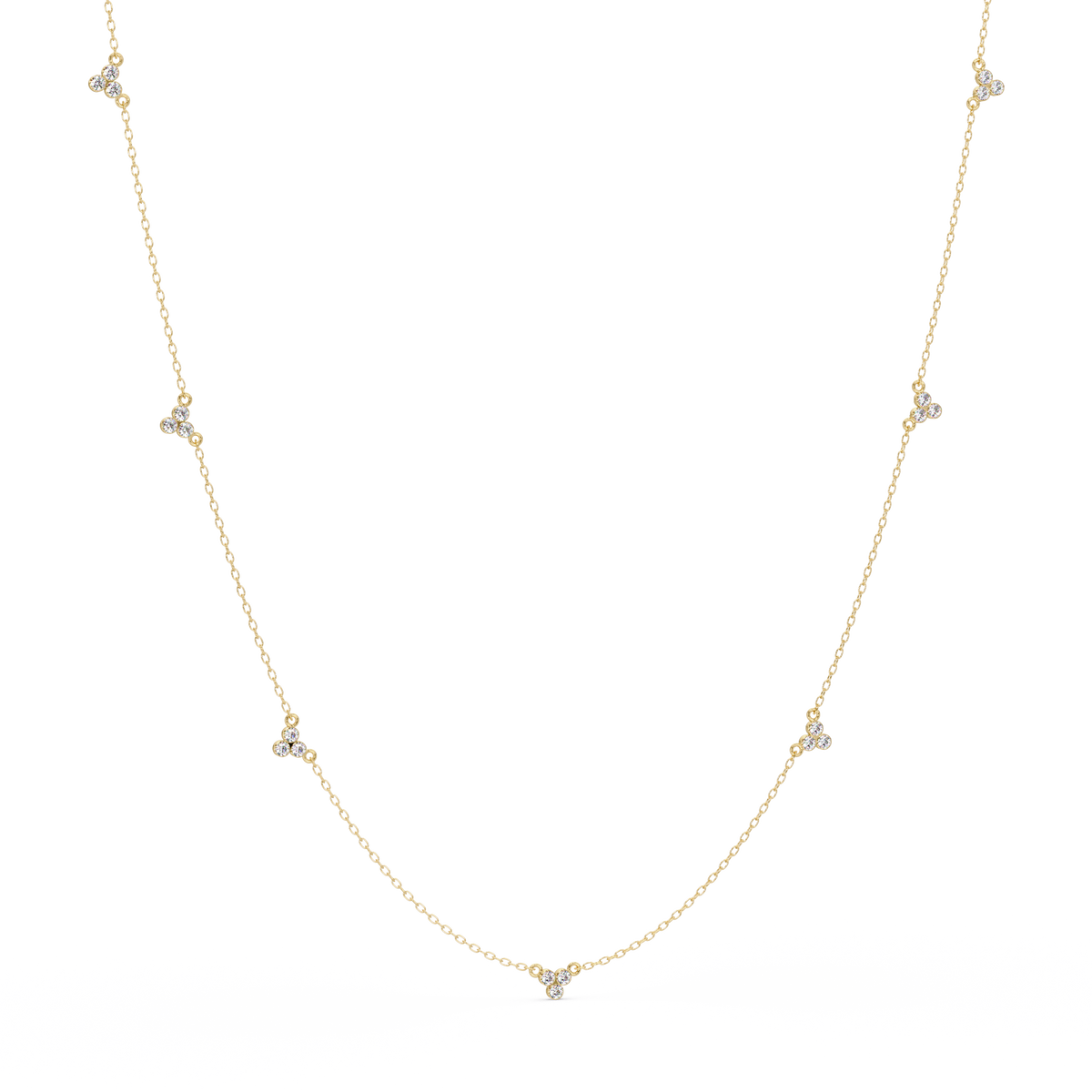 Round Lab-Grown Diamond Cluster Station Necklace in Yellow Gold - HIGHCARAT DIAMONDS
