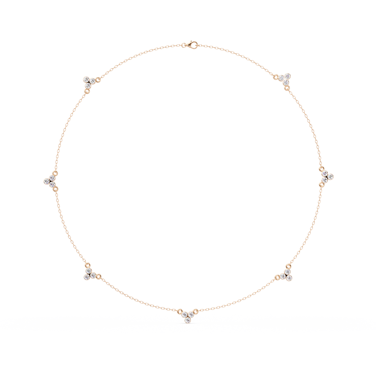 Round Lab-Grown Diamond Cluster Station Necklace in Yellow Gold - HIGHCARAT DIAMONDS