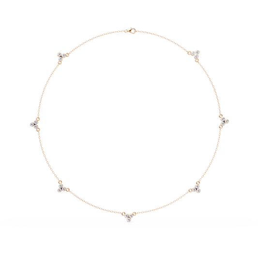 Round Lab-Grown Diamond Cluster Station Necklace in Yellow Gold - HIGHCARAT DIAMONDS
