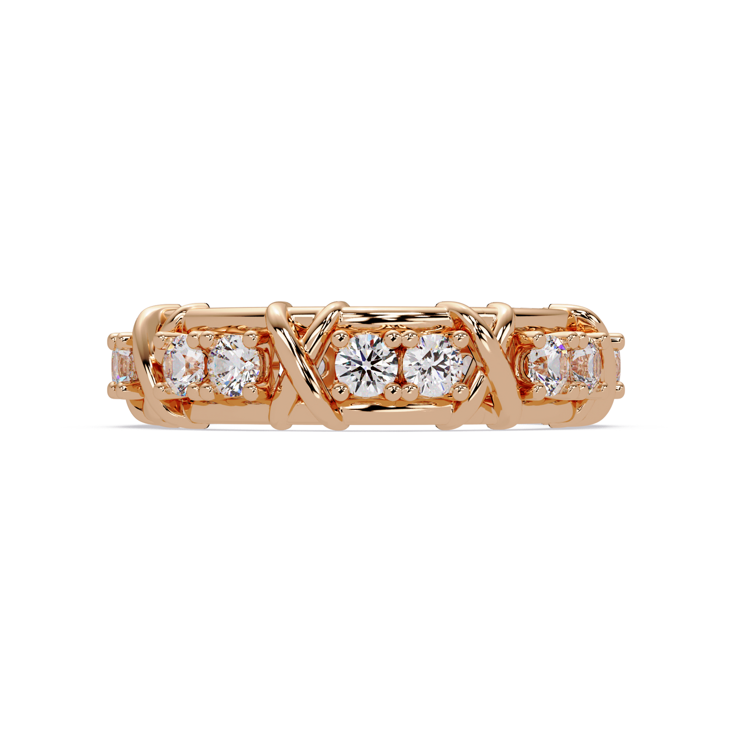Round Lab Grown Diamond Criss Cross Link Band Ring - HIGHCARAT DIAMONDS