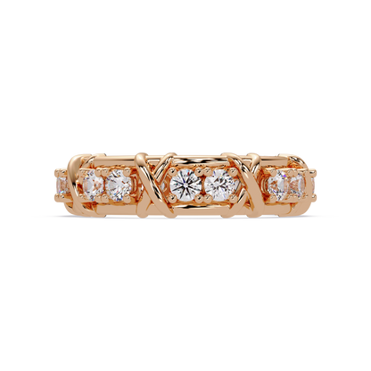 Round Lab Grown Diamond Criss Cross Link Band Ring - HIGHCARAT DIAMONDS
