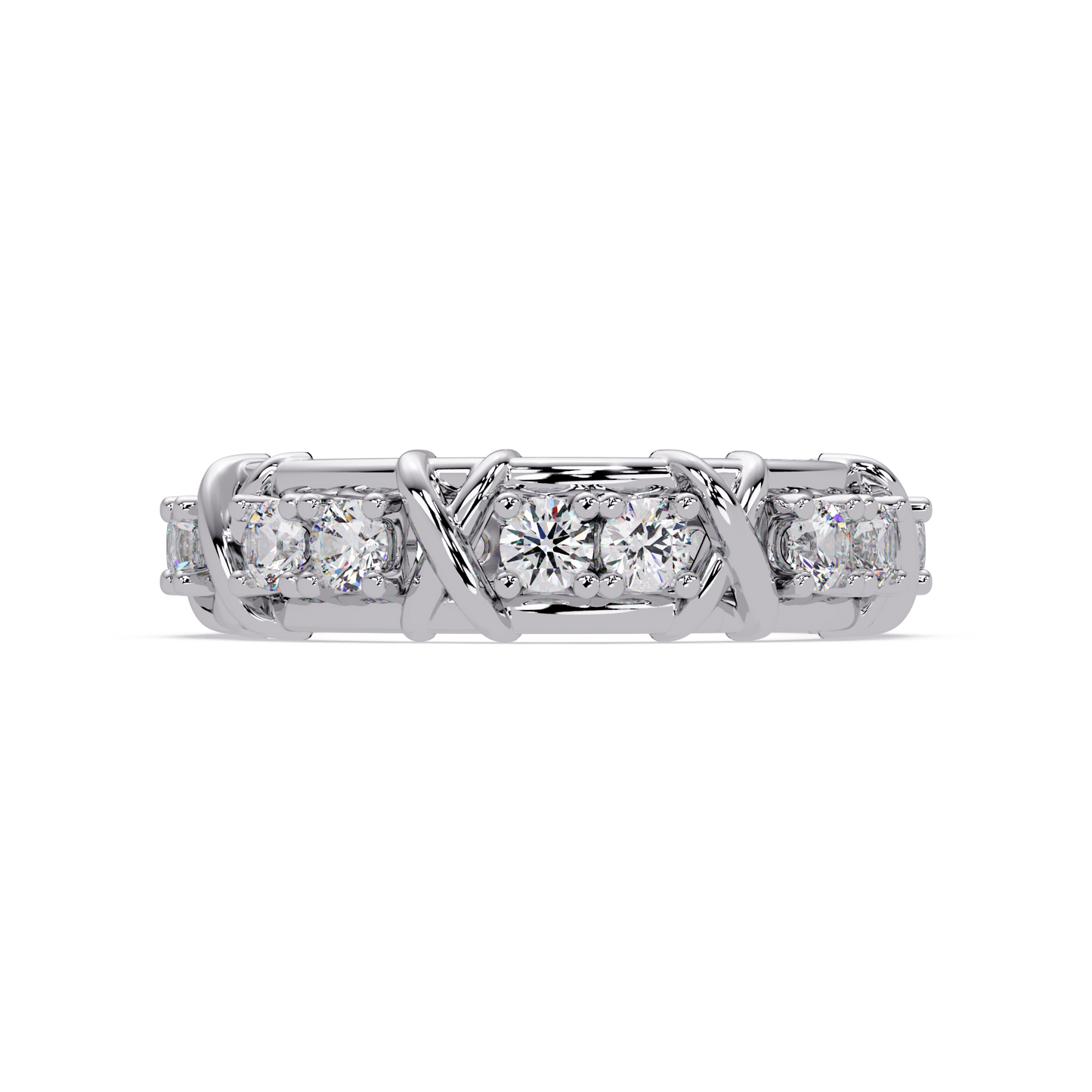 Round Lab Grown Diamond Criss Cross Link Band Ring - HIGHCARAT DIAMONDS