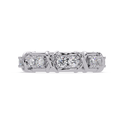 Round Lab Grown Diamond Criss Cross Link Band Ring - HIGHCARAT DIAMONDS