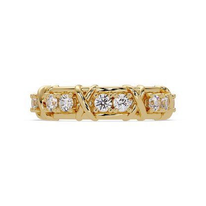 Round Lab Grown Diamond Criss Cross Link Band Ring - HIGHCARAT DIAMONDS