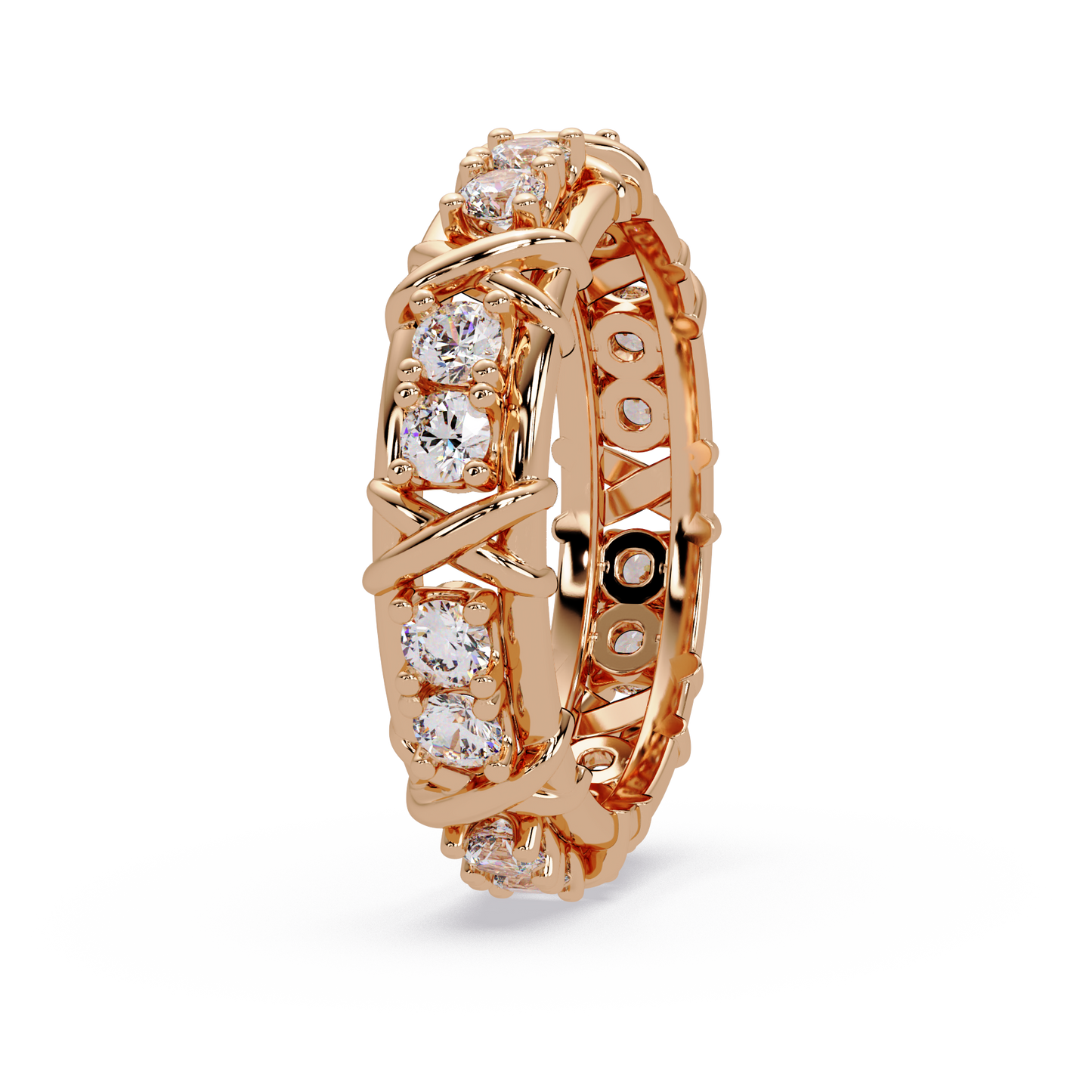 Round Lab Grown Diamond Criss Cross Link Band Ring - HIGHCARAT DIAMONDS