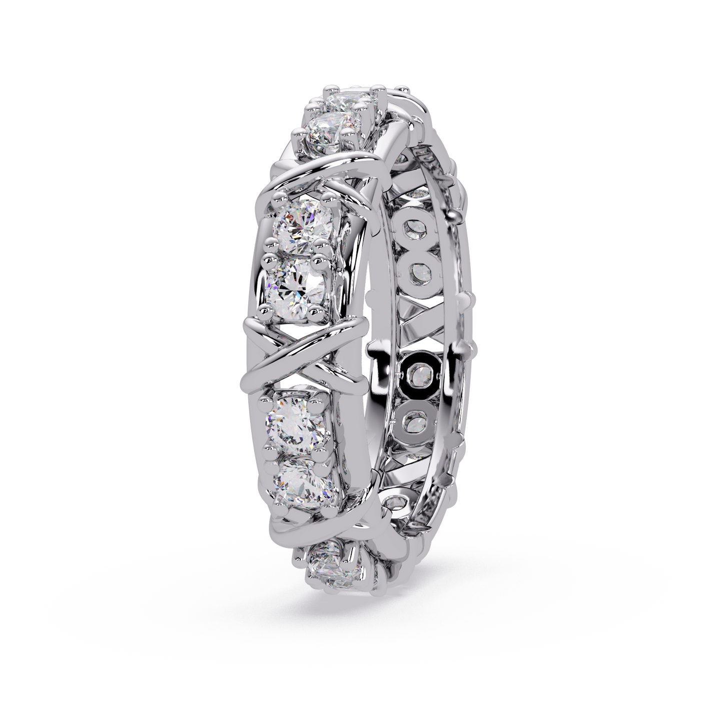 Round Lab Grown Diamond Criss Cross Link Band Ring - HIGHCARAT DIAMONDS