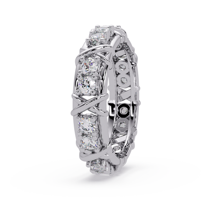Round Lab Grown Diamond Criss Cross Link Band Ring - HIGHCARAT DIAMONDS