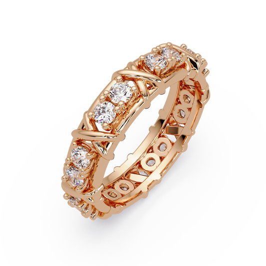 Round Lab Grown Diamond Criss Cross Link Band Ring - HIGHCARAT DIAMONDS