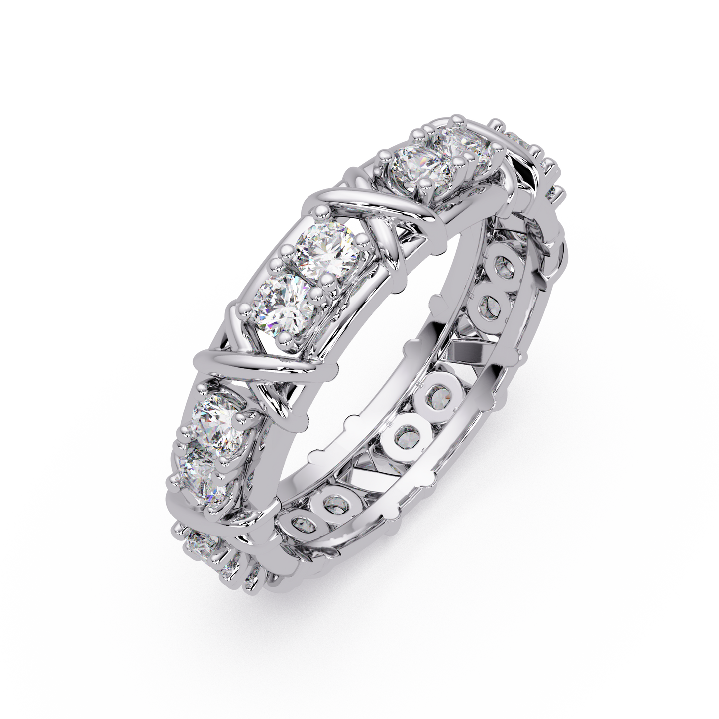 Round Lab Grown Diamond Criss Cross Link Band Ring - HIGHCARAT DIAMONDS