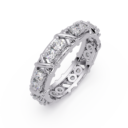 Round Lab Grown Diamond Criss Cross Link Band Ring - HIGHCARAT DIAMONDS