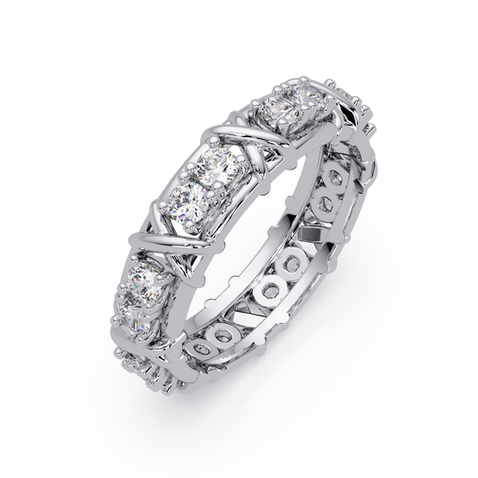 Round Lab Grown Diamond Criss Cross Link Band Ring - HIGHCARAT DIAMONDS