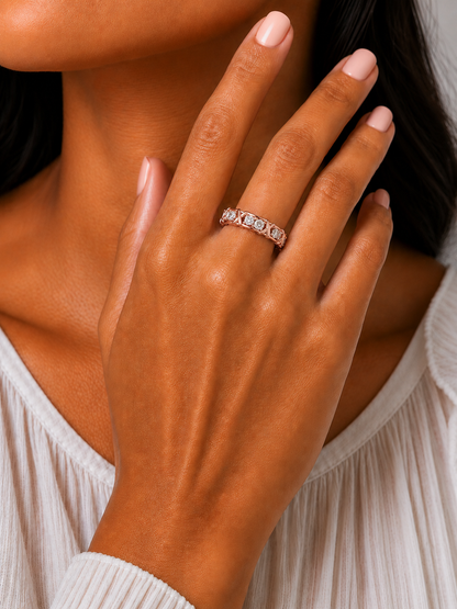 Round Lab Grown Diamond Criss Cross Link Band Ring - HIGHCARAT DIAMONDS