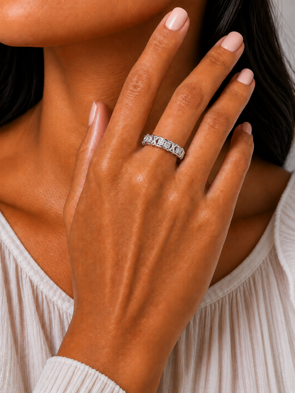 Round Lab Grown Diamond Criss Cross Link Band Ring - HIGHCARAT DIAMONDS