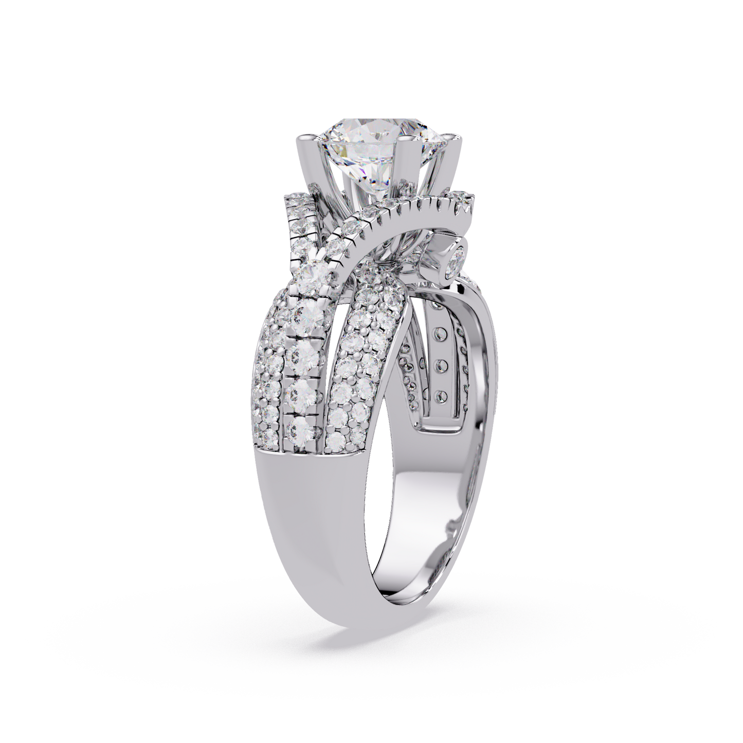 Oval Lab Grown Diamond Criss-Cross Pave Statement Ring - HIGHCARAT DIAMONDS