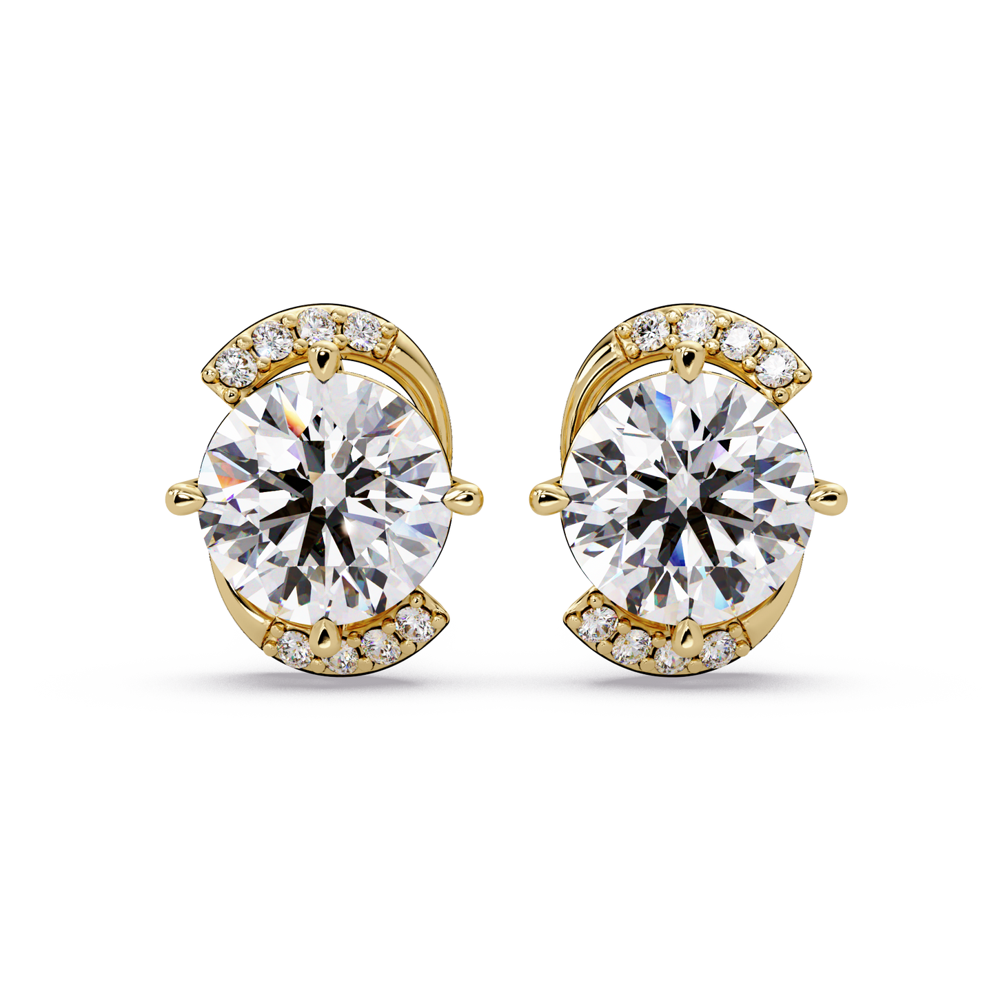 Round Lab Grown Diamond Curved Accent Stud Earrings - HIGHCARAT DIAMONDS
